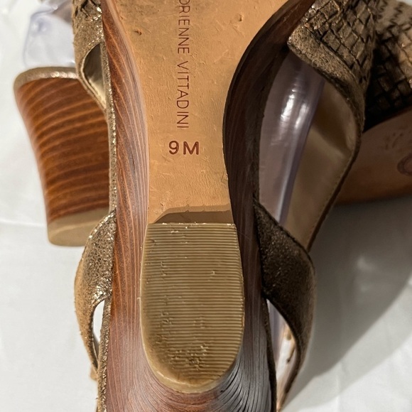 Adrienne Vittadini ROSEANNE Metallic Gold Woven Wedge Sandals Heels Shootie - Picture 14 of 16